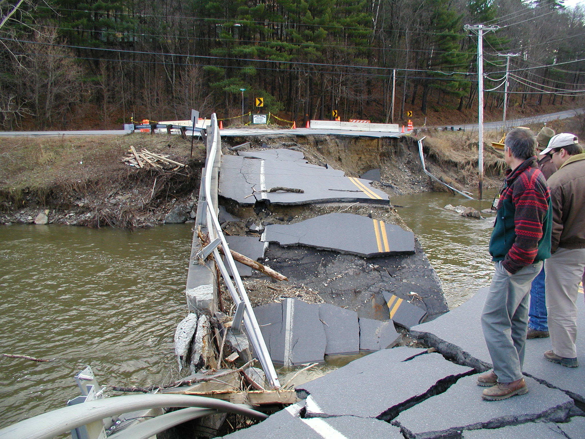 Bridge washout in Alstead, New Hampshire.