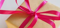 closeup of a gift wrapped in ribbon