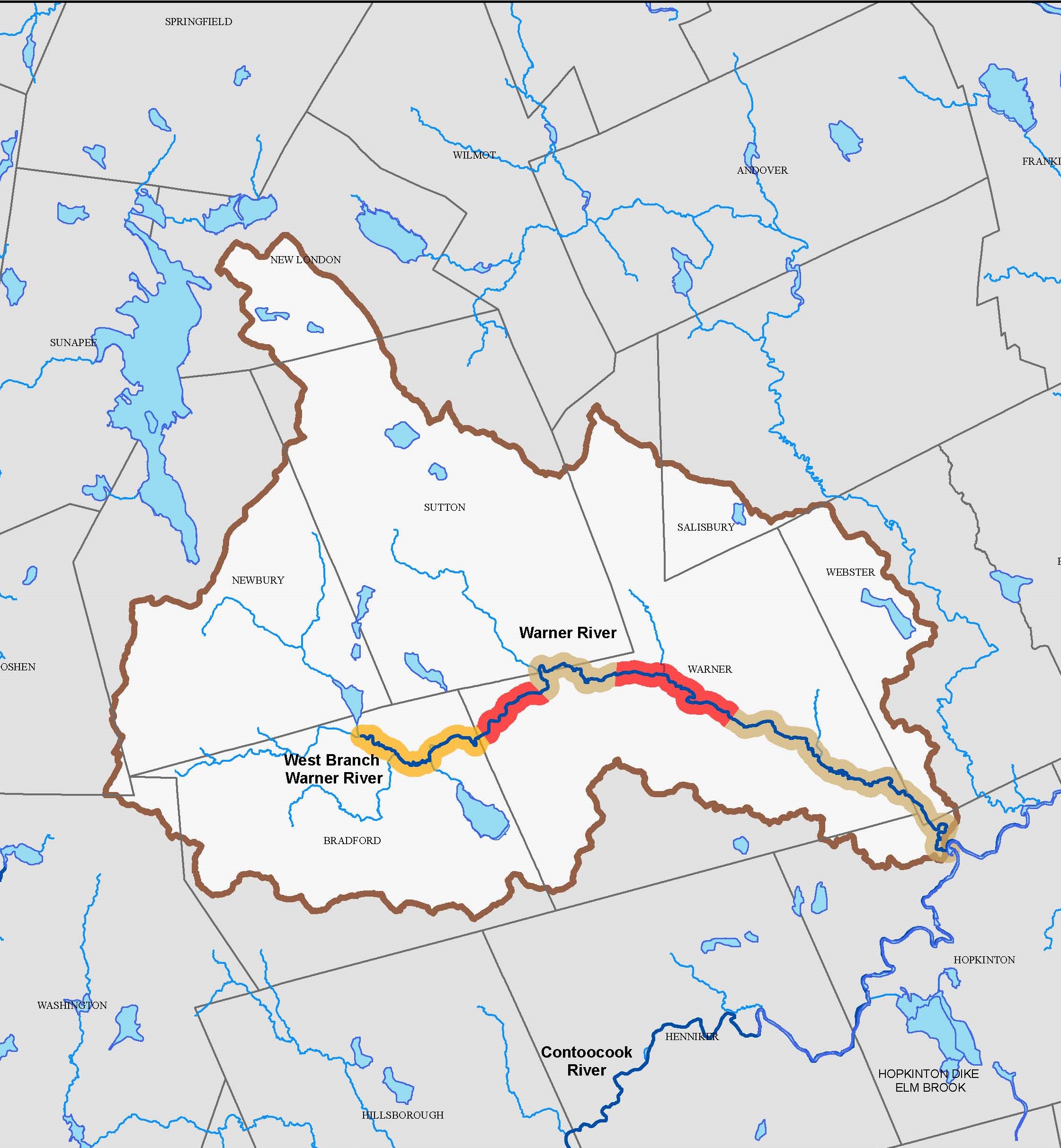 a map of the Warner River watershed