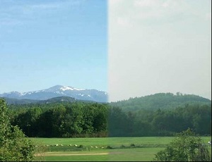 side-by-side comparison of clear and hazy sky