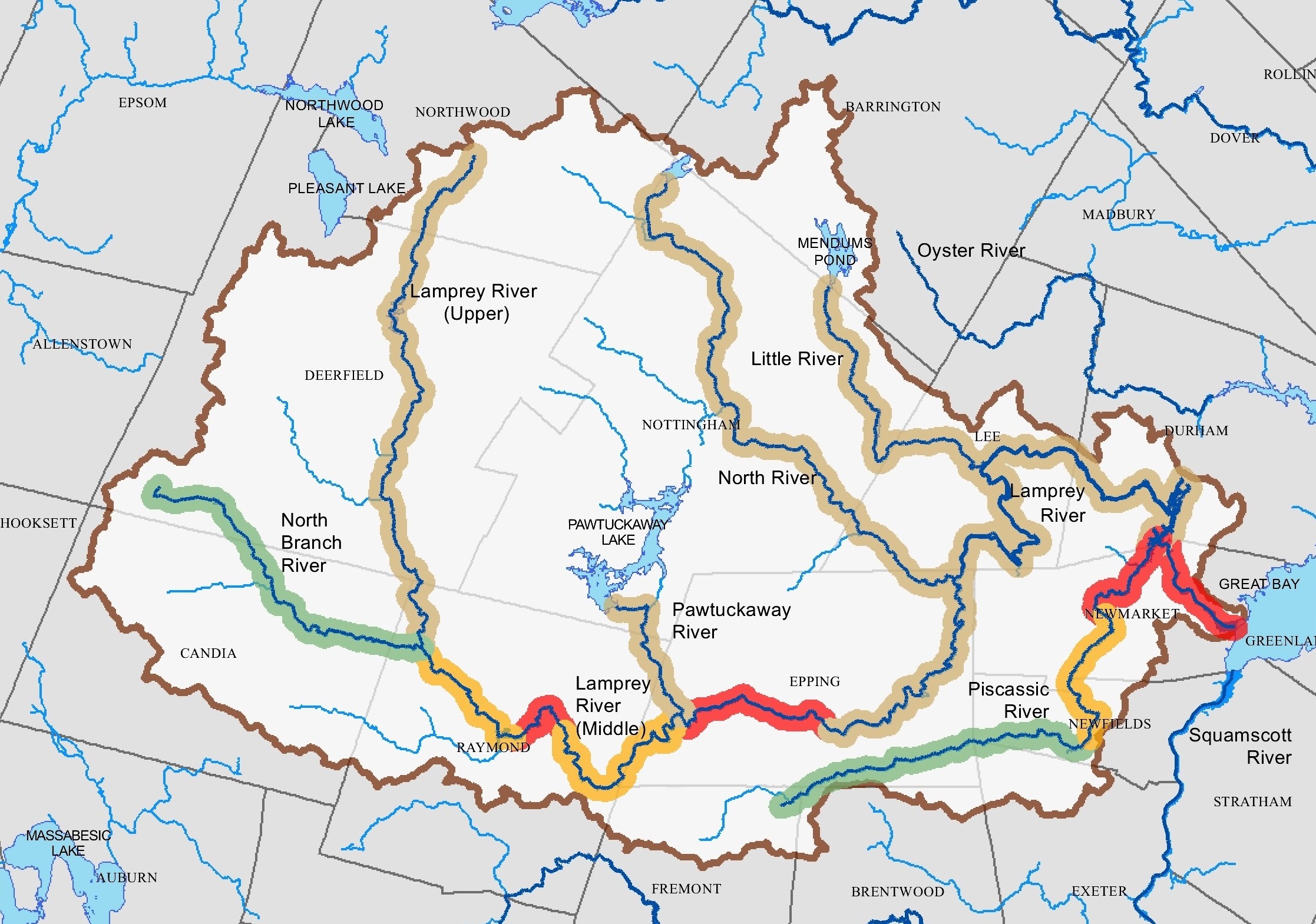 a map of the Lamprey River watershed