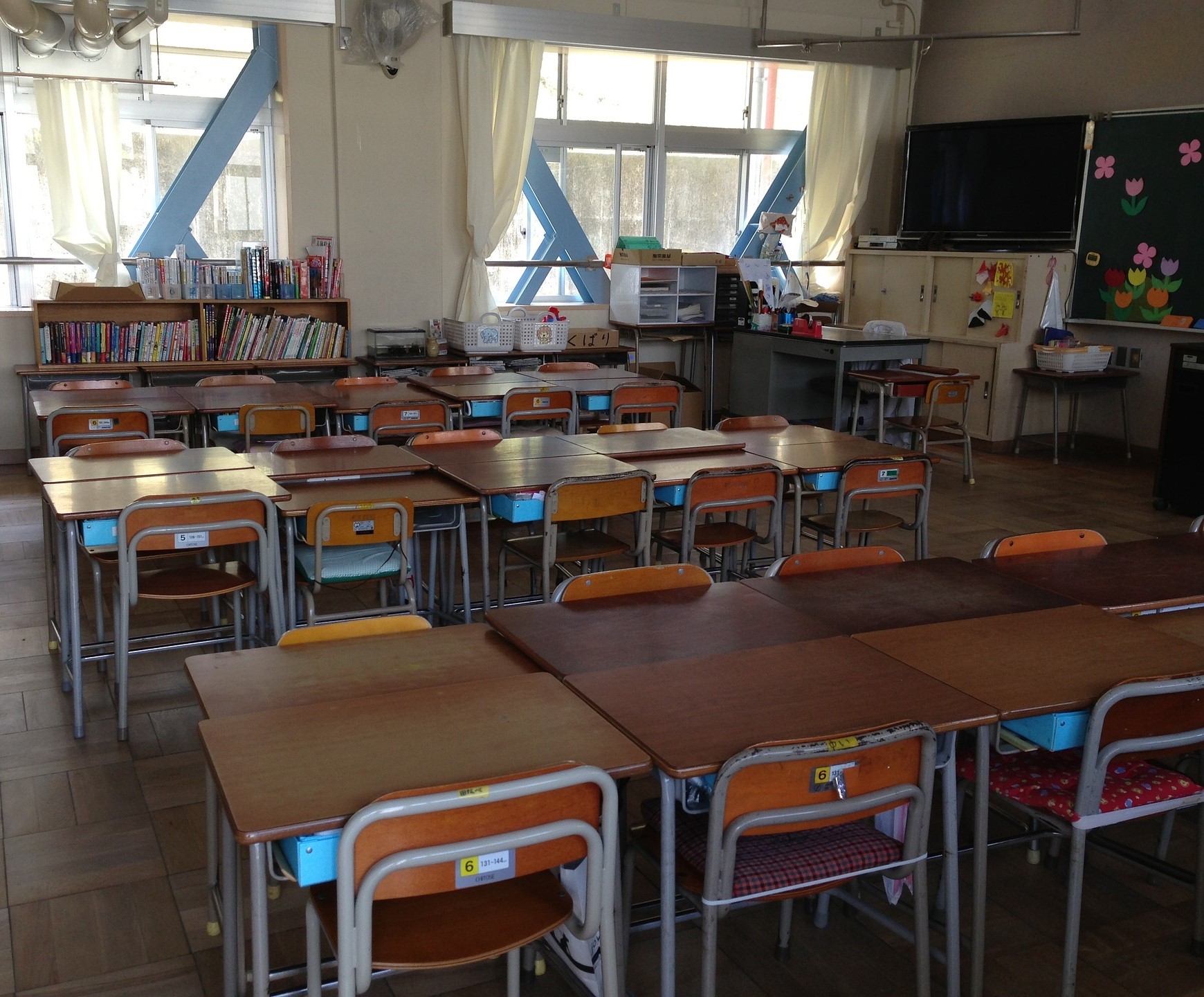 image of empty student chairs and desks