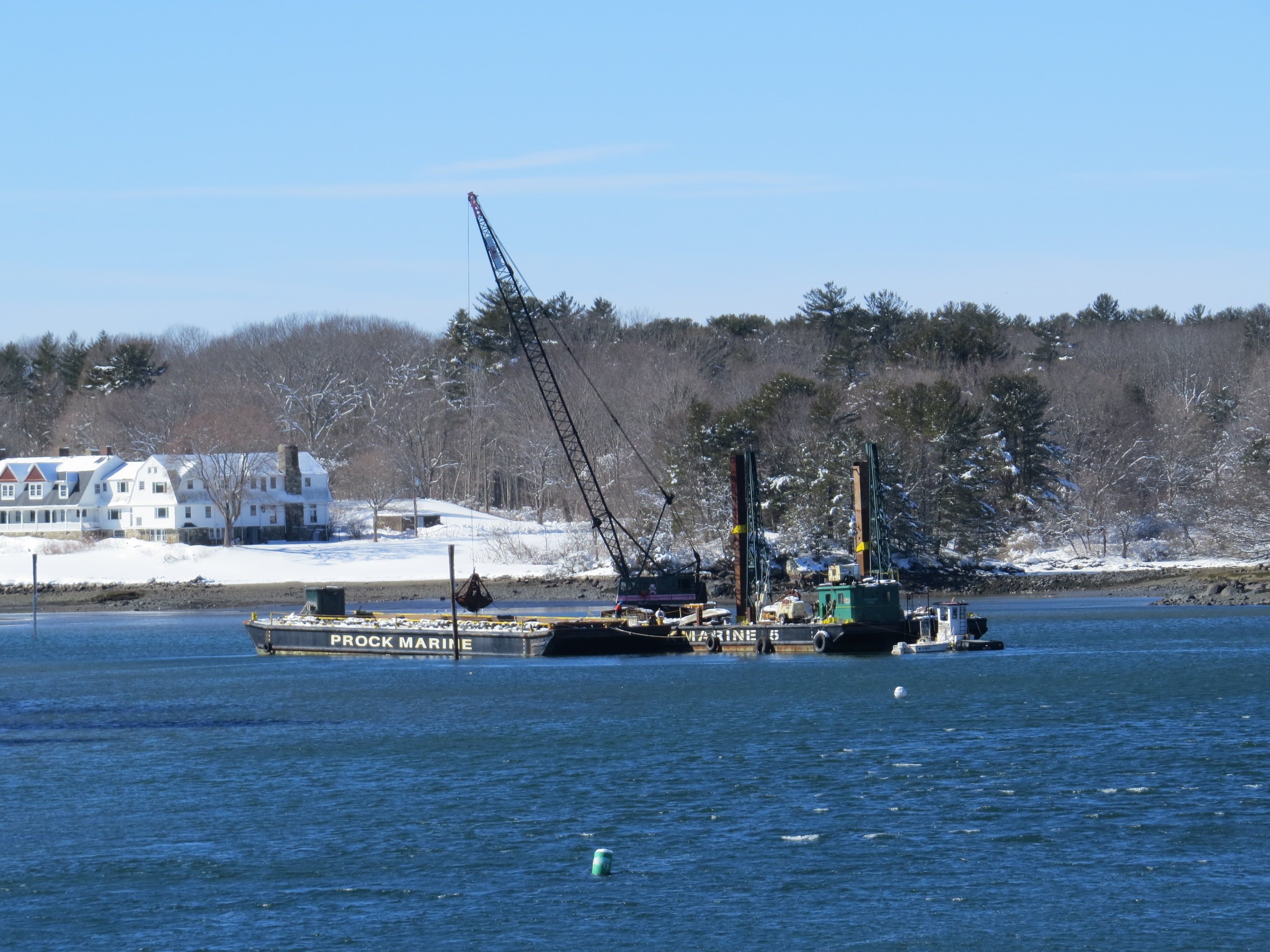 mechanical dredging from barge in Sagamore Creek