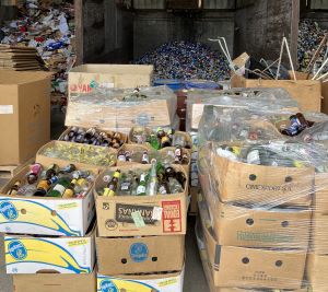 different recyclables sorted at a recycling facility