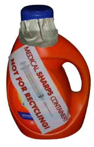 red laundry detergent bottle with a label indicating the container is not for recycling