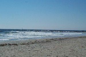 waves crash on an empty beach