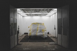 car in a paint spray booth