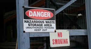 Photo of sign stating Hazardous Waste Storage Area