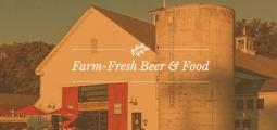 an image of a barn with the words farm-fresh beer and food