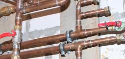 Copper pipes in building.
