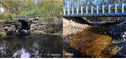 before and after photos of a culvert replacement side-by-side